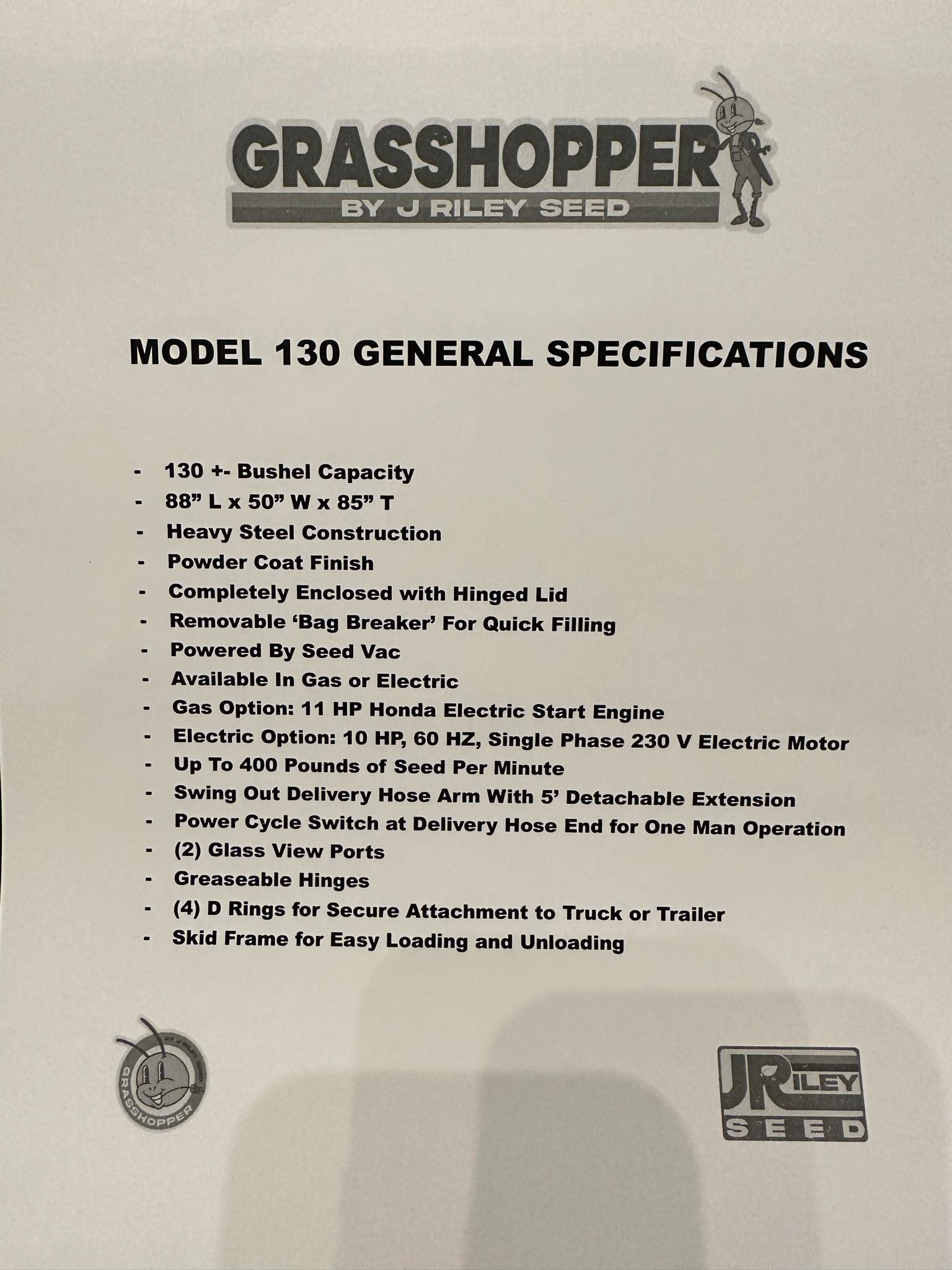 Grasshopper Seed Tender With Seed Vac